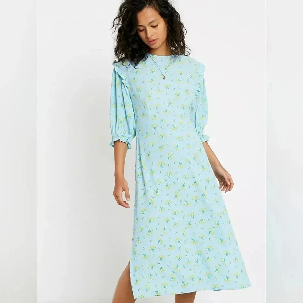 Faithfull The Brand Jea Marie Puff Sleeve Feminine Midi Sundress Dress Sz Small